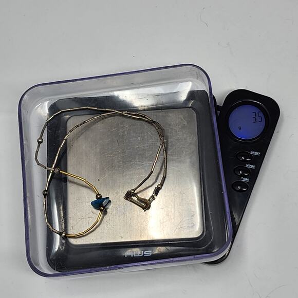 Sterling Silver Gold Native American Genuine Raw Turquoise Necklace - Picture 6 of 6